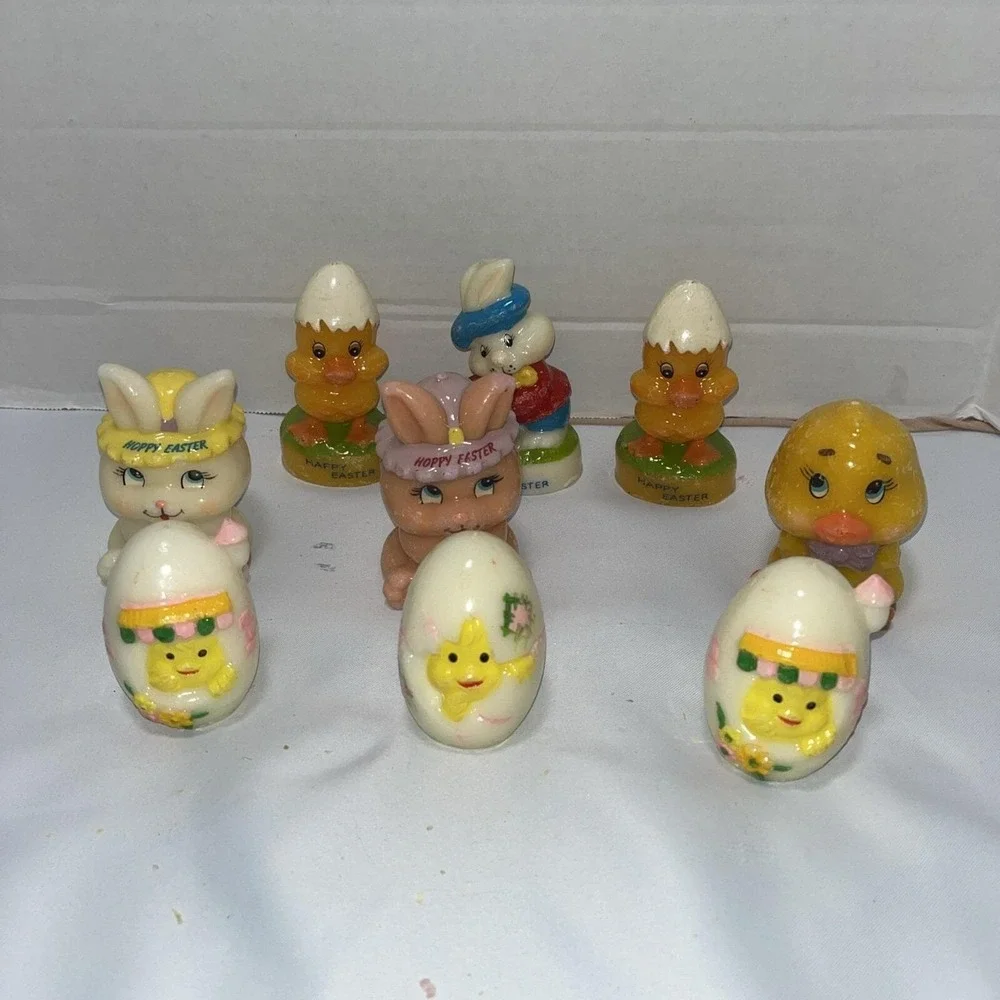 Lot‎ of 9 Vintage Russ Berrie Figural Unlit Bunny Chicks  Candles Easter
